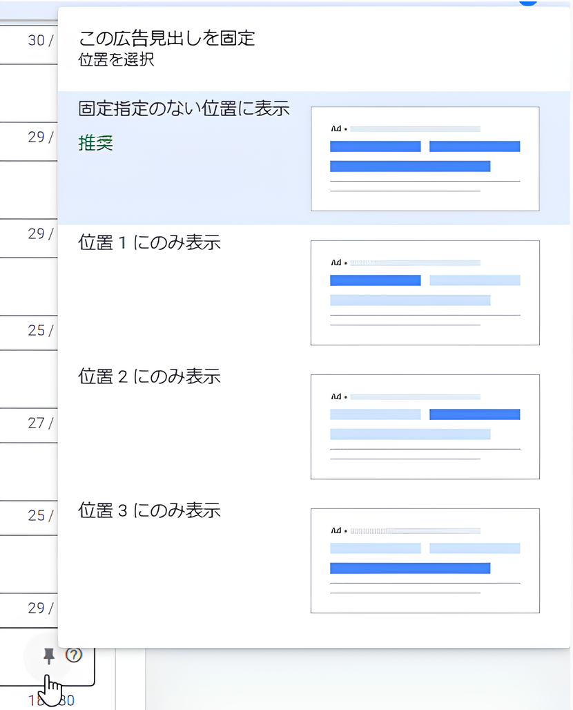 Google広告見出しのピン留めの解説画像