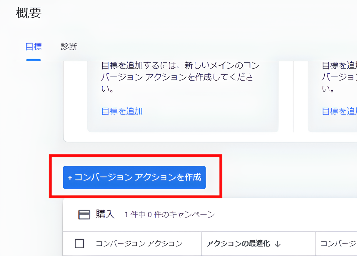 「コンバージョン」の「概要」画面