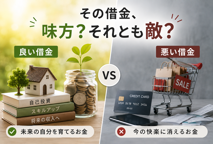 「良い借金」vs「悪い借金」のイメージ