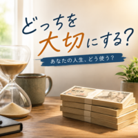 自分の人生、時間とお金のどちらを大切にするかを問うイメージ