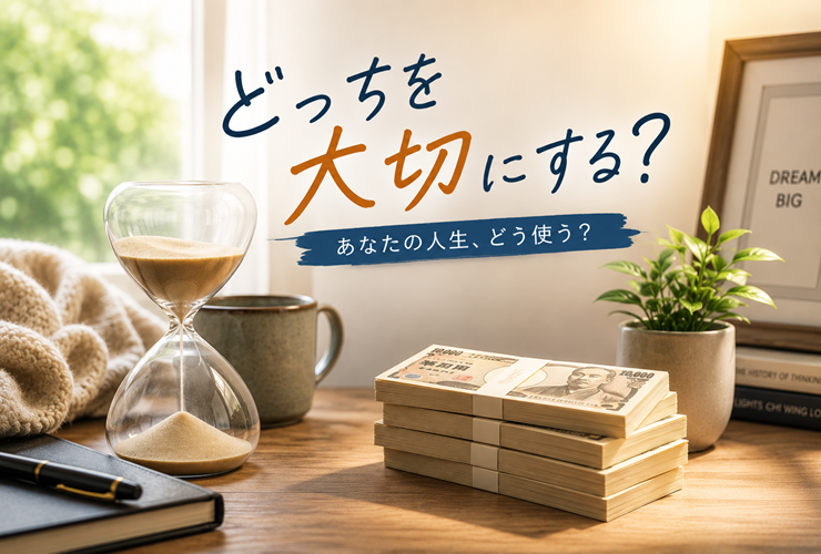 自分の人生、時間とお金のどちらを大切にするかを問うイメージ