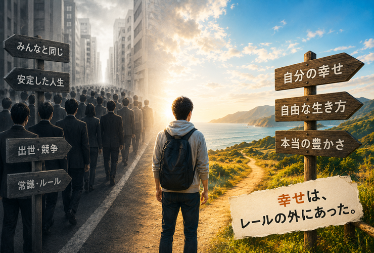 幸せはレールの外にあるイメージ