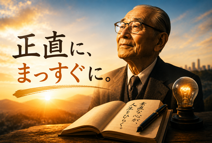 正直にまっすぐに生きる松下幸之助のイメージ