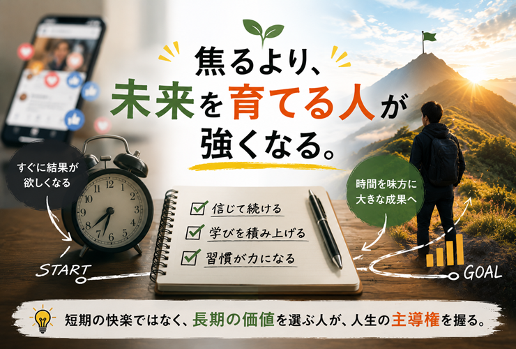 焦るより未来を育てる人が強くなるイメージ