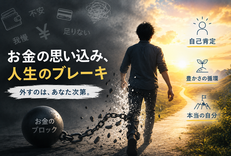 お金の思い込みと人生のブレーキのイメージ