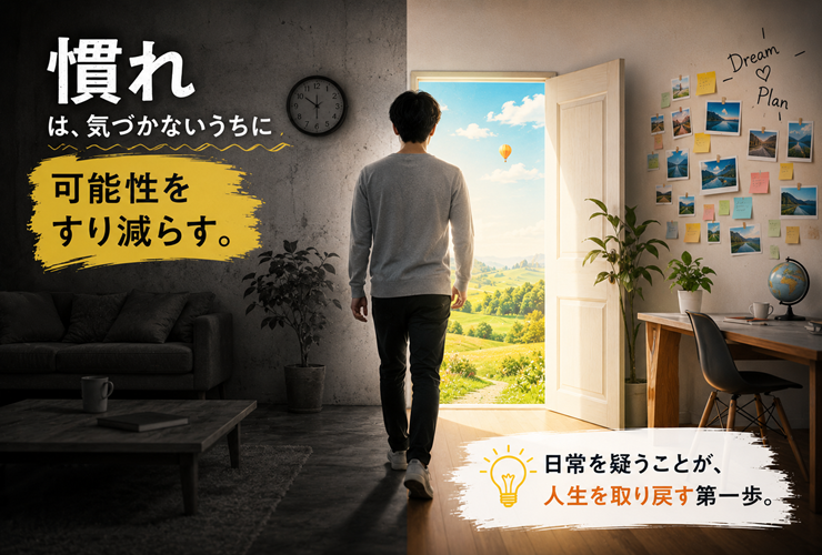 日常を疑うことが人生を取り戻す第一歩のイメージ
