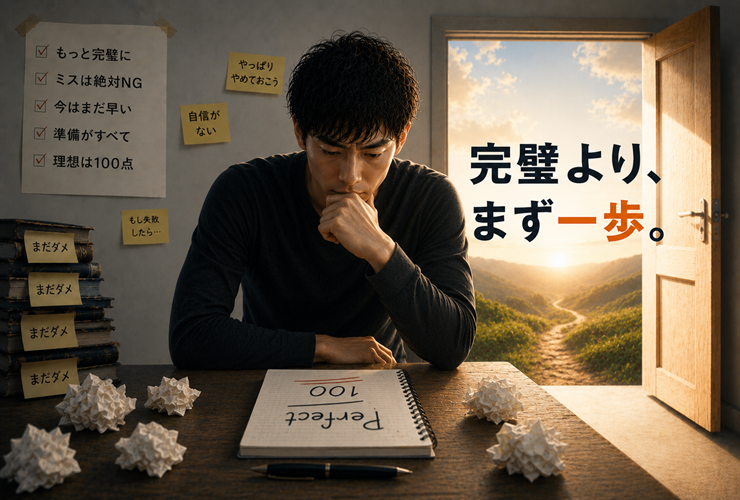 完璧よりまず一歩踏み出すイメージ