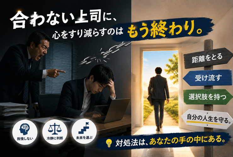 合わない上司に心をすり減らすイメージ