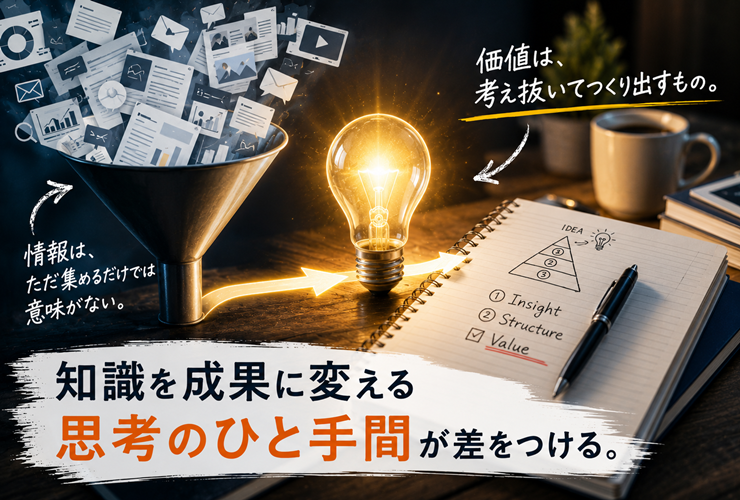 知識を成果に変える思考のひと手間が差をつけるイメージ