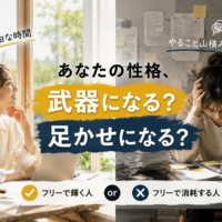 フリーで輝く人と、フリーで消耗する人のイメージ