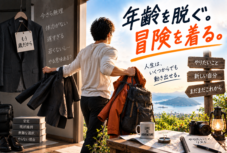 「年齢を脱ぐ。冒険を着る」イメージ